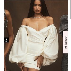 House of CB Carilyn Ivory Satin Balloon Sleeve Mini Dress